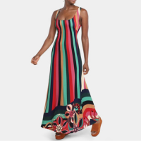 Vestido Farm Listra Onda de Cor Feminino - Verde+Vermelho