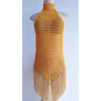 Vestido frente unica com franjas na barra - Flor Santos Atelie