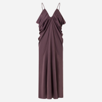 Vestido Longo em Cetim com Drapeados Degagê Marrom