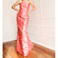 Vestido Longo em Zibeline com Lacinhos Aplicados