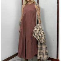 Vestido Longo Feminino Soltinho malha algodão Aveloz Marrom - Marrom