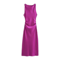 Vestido Longo Sem Mangas De Cetim Feminino Verão 2024 Sexy Midi Para Festa