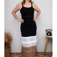 Vestido longo trico rendado crochê forrado - Andresa Lima