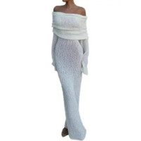 Vestido maxi NRTHYE feminino de crochê de manga comprida