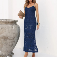 Vestido Midi Feminino Tricot Crochê Festa Verão Vestido Longo Alça Praia Bo