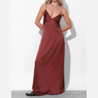 Vestido Slip Dress Cetim Borgonha