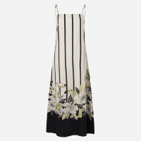 Vestido Midi em Viscolinho com Estapa Tropical e Listras Off White