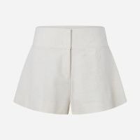 Short Cintura Alta em Algodão com Linho e Pala Larga Off White