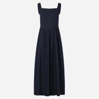 Vestido Evasê Midi em Tricoline com Lastex nas Costas Azul Marinho