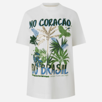 Camiseta T-shirt em Algodão com Paetê No Coração do Brasil Branco