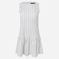 Vestido Evasê Curto Listrado em Crepe com Amarração Branco Neve