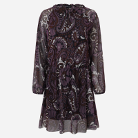 Vestido Curto em Tule com Estampa Paisley e Amarração Preto/Bordô