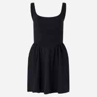 Vestido Evasê em Viscose com Ponto Roma e Pregas Preto