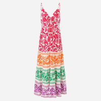 Vestido New Midi com Recortes e Estampa Tropical em Bloco de Cores Multicor