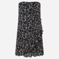Vestido Curto em Tule Animal Print com Babados Marrom