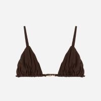Biquíni Top Cortininha em Microfibra com Aviamento de Metal Marrom