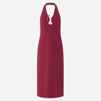Vestido New Midi em Crepe com Pedras no Aviamento Metalizado Vinho