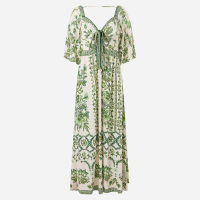 Vestido Evasê Longo em Chalis com Estampa Floral Bege