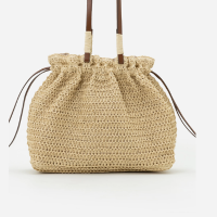 Bolsa de Praia em Palha com Alça de PU Bege