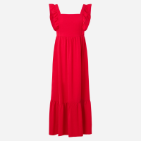 Vestido Longo com Babadinhos na Alça e Barra Vermelho