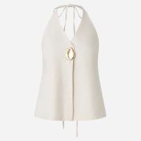 Blusa Frente Única em Algodão com Linho e Aviamento de Búzios Off White