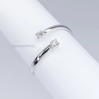 Anel de Falange Ajustável Feminino Banhado a Prata com Duas Zircônias
