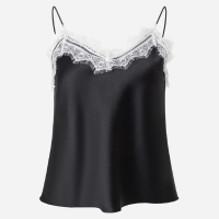 Blusa em Cetim com Renda no Decote Preto