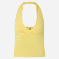 Blusa Frente Única em Microfibra com Decote V Transpassado Amarelo Manteiga