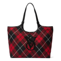Bolsa Tote Victoria\'s Secret Natalina Xadrez Vermelho Vermelho Xadrez Preto