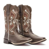 Bota Country Texana Couro Feminina Couro Bico Quadrado Cano Longo - Kapell