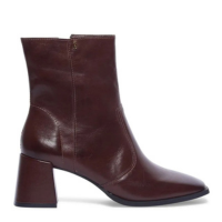 Bota Couro Marrom Bico Quadrado Salto Bloco