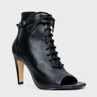 Bota Open Fivela Salto Fino Couro Preto