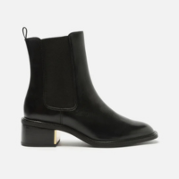 Bota Preta Couro Cano Curto Elástico Metal