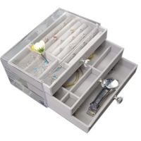 Caixa Organizador Acrílico 3 bandejas cinzaLuxo Porta Jóias - Davinci