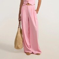 Calça Pantalona em Alfaiataria com Cintura Alta Rosa