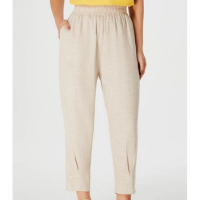 Calça Feminina Slouchy Cintura Alta Em Viscolinho - Bege G - Bege