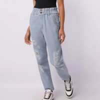 Calça Jeans Feminina Clochard Destroyed Azul Claro