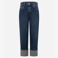 Calça Reta em Jeans com Faixa Afivelada e Barra Dobrada Azul