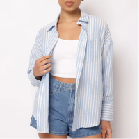 Camisa Feminina Berry & Co. Listrada Manga Longa Azul