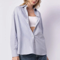 Camisa Feminina Tricoline Oversized Listrada Azul