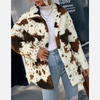 Casaco De Felpudo Com Bolsos E Estampa De Vaca Para