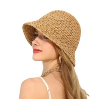 Chapéu De Palha De Crochê Feminino Para O Verão Com Proteção UV, Respirável