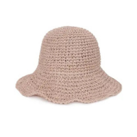 Chapéu de palha feminino Voilipex rosa de aba larga e crochê dobrável