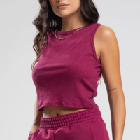 Cropped Regata Canelado Moda Casual Feminina - Vinho