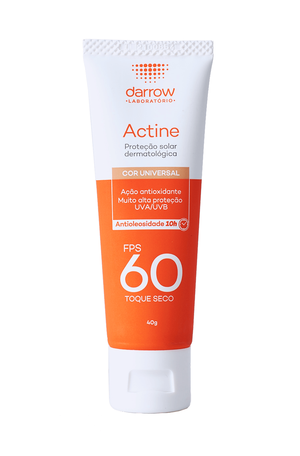 Protetor solar com cor Darrow Actine FPS 60, toque seco, ação antioxidante e alta proteção UVA/UVB para pele uniforme e