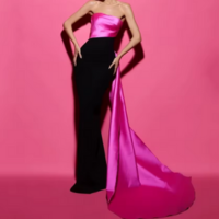 Flechazo Chic Sheath Evening Dress Strapless Double Color Floor Length with