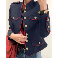 INAWLY Jaqueta Longa de Manga Longa com Bloco de Cores Monopeitilhada Femin