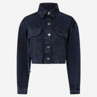 Jaqueta Curta em Jeans com Bolso Cargo Azul