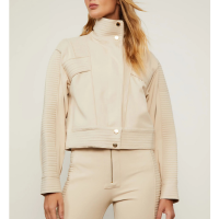 Jaqueta De Malha Estruturada Bege Recorte Nervura