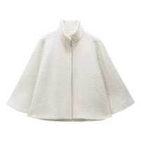 Jaqueta Moderna De Fibra Mista De Gola Alta Para Mulheres,